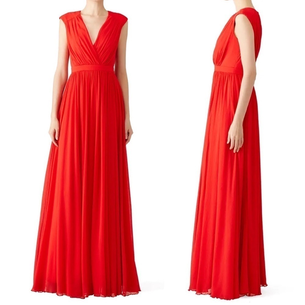 Badgley Mischka Red V-Neck Chiffon Maxi Dress